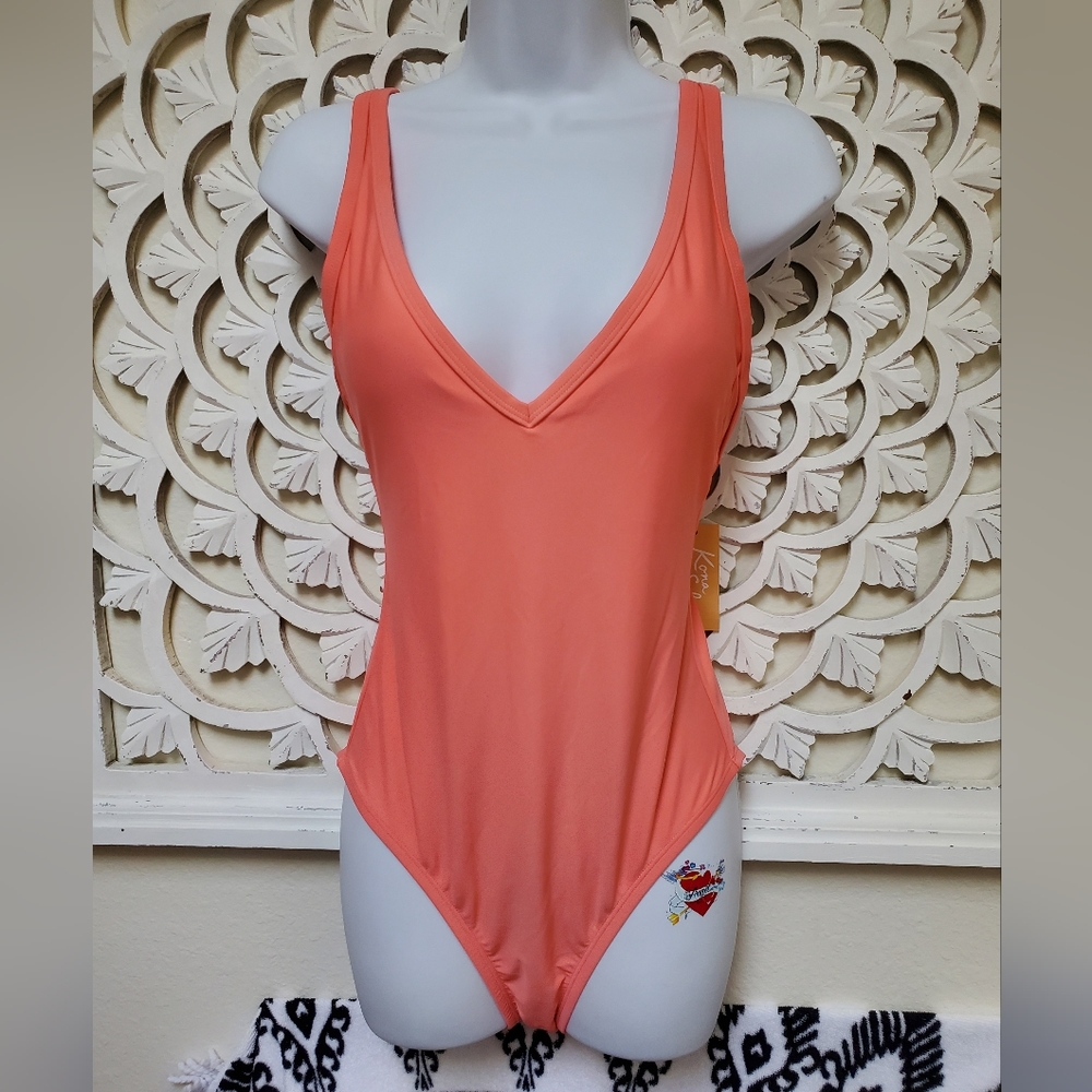 Women's One Piece Swimsuit S Small 4 6 Kona Sol Peach Orange Gold Hardwa…